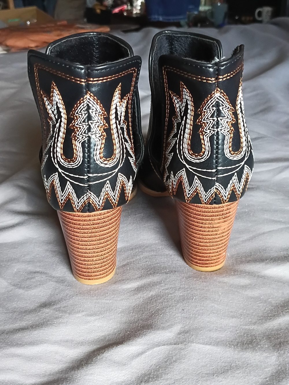 Women's Black Western Embroidered Ankle Heeled Boots